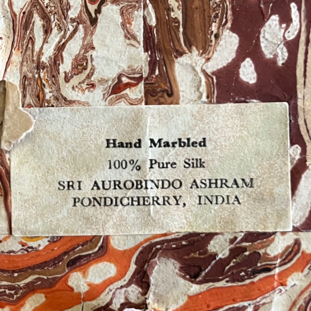 Vintage Hand-Marbled Silk Orange & Brown Scarf from India - Picture 5 of 6